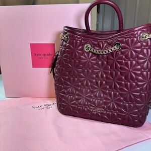 Kate Spade Bloom Medium Quilted Leather Backpack Drawstring Chain Grenache Color